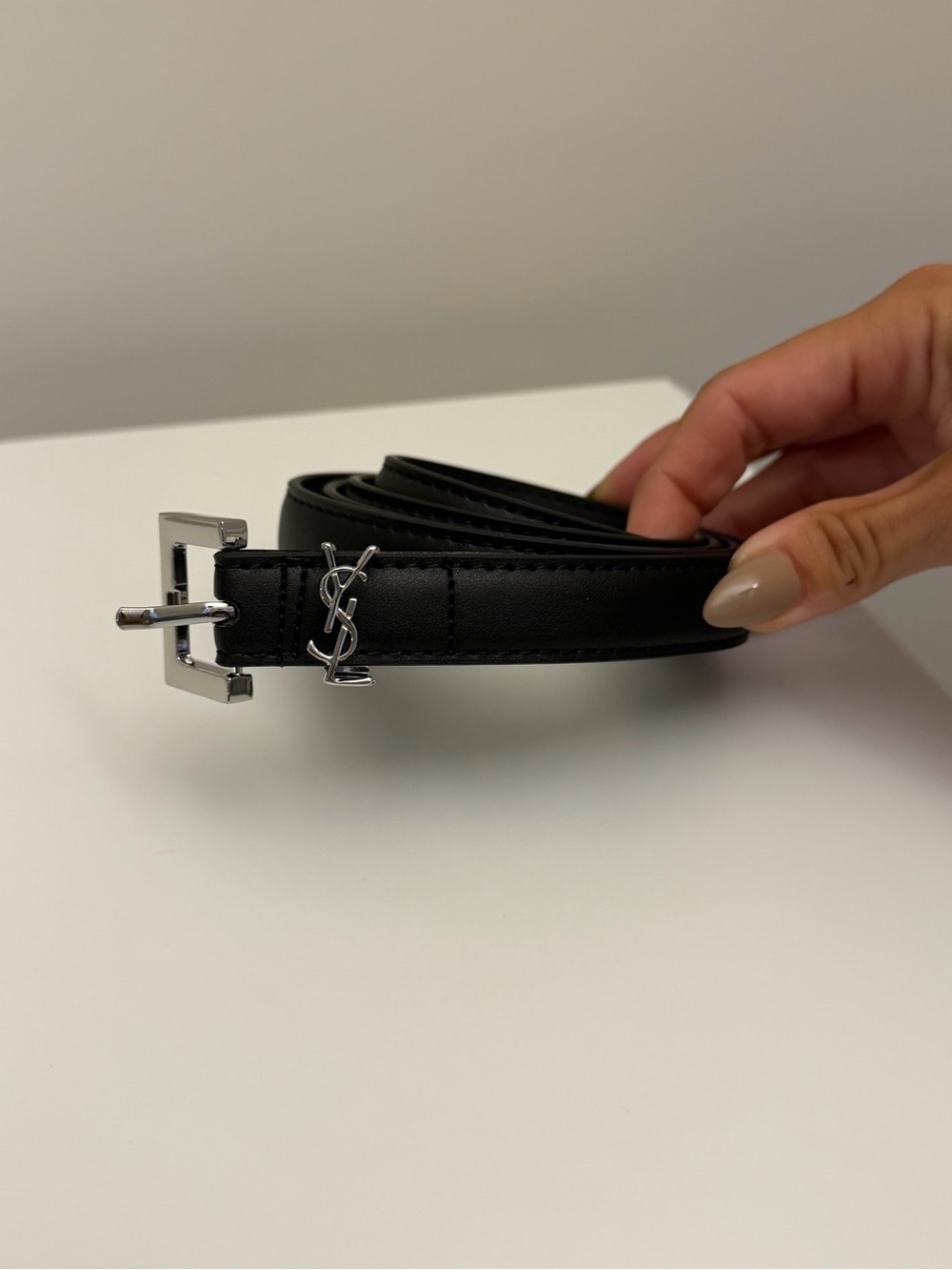 Yves Saint Laurent YSL Cassandre Black Leather Belt